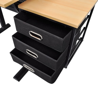 vidaXL Three Drawers Drawing Table with Stool