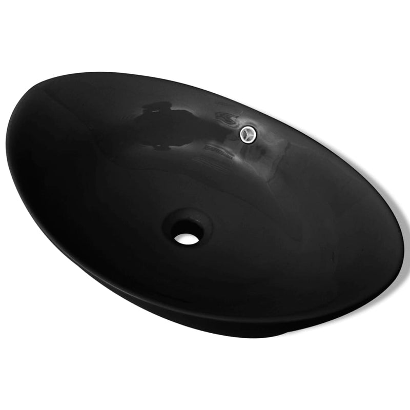 vidaXL Black Luxury Ceramic Basin Oval with Overflow 59 x 38.5 cm