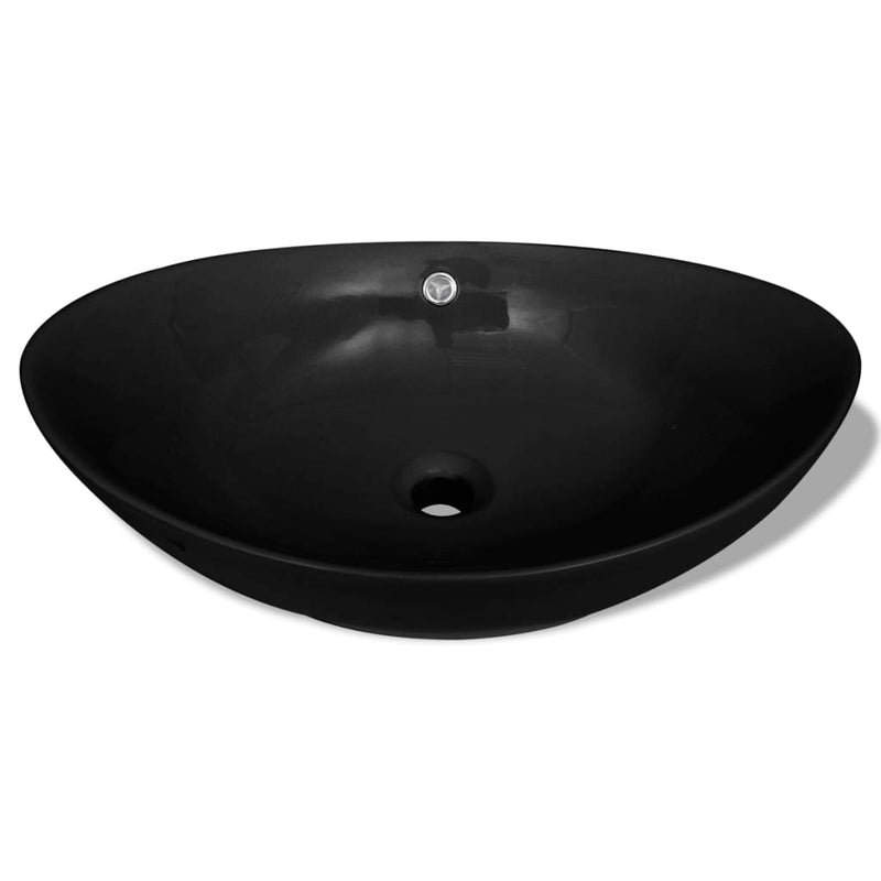 vidaXL Black Luxury Ceramic Basin Oval with Overflow 59 x 38.5 cm