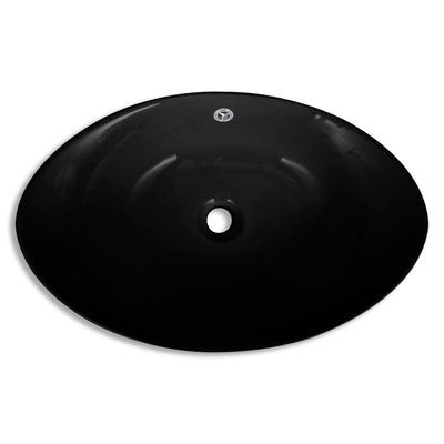 vidaXL Black Luxury Ceramic Basin Oval with Overflow 59 x 38.5 cm
