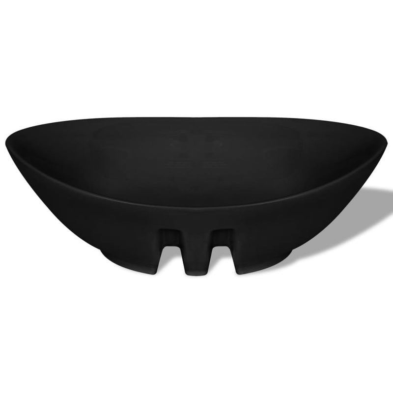 vidaXL Black Luxury Ceramic Basin Oval with Overflow 59 x 38.5 cm