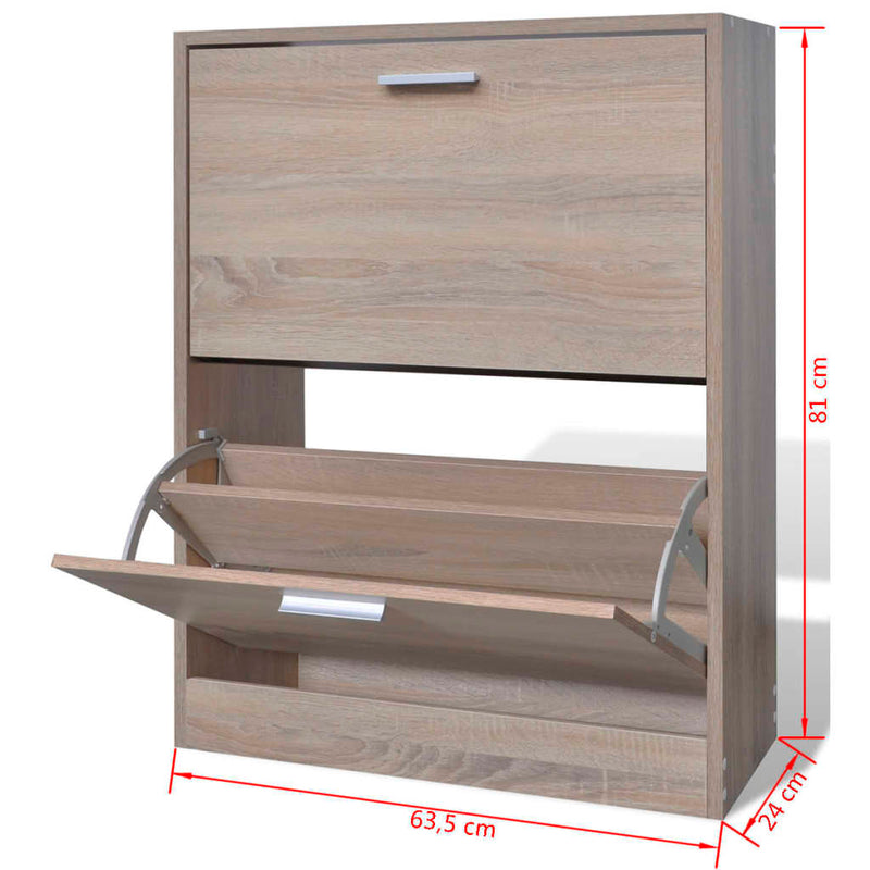 Oak Look Wooden Shoe Cabinet with 2 Compartments