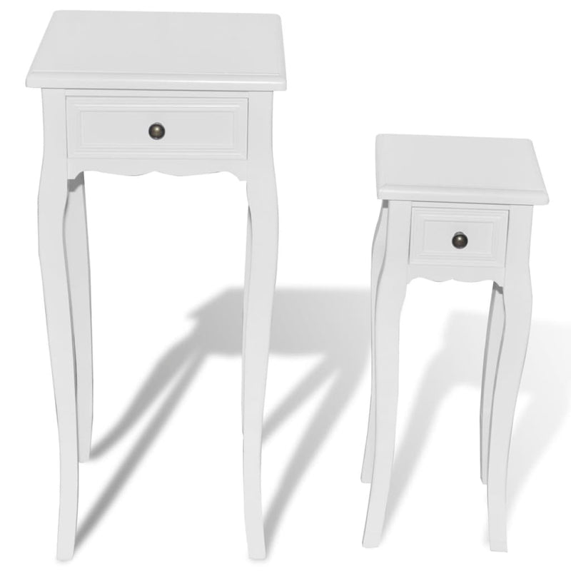 vidaXL Nesting Side Table Set 2 Pieces with Drawer White