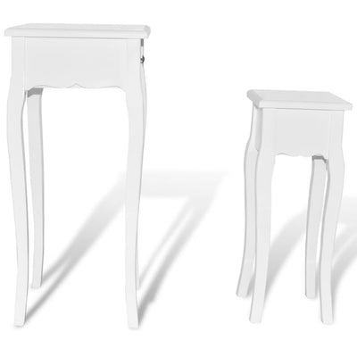 vidaXL Nesting Side Table Set 2 Pieces with Drawer White