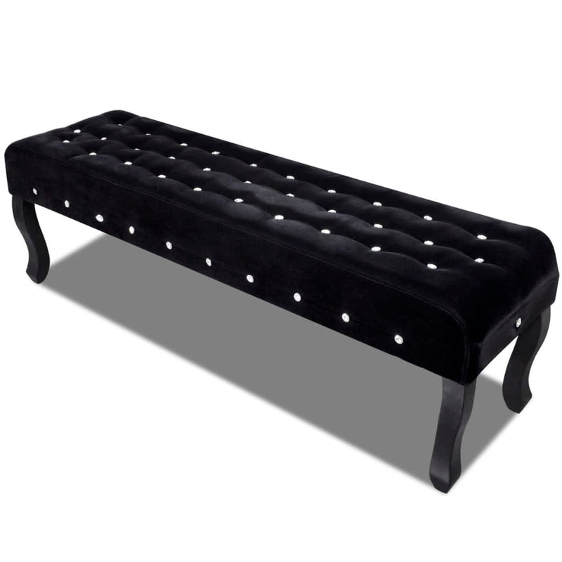 vidaXL Black Bench Velvet Fabric with Crystal Buttons