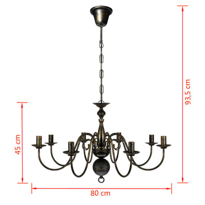 vidaXL Antique Black Metal Chandelier 8 x E14 Bulbs
