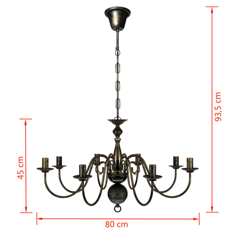 vidaXL Antique Black Metal Chandelier 8 x E14 Bulbs
