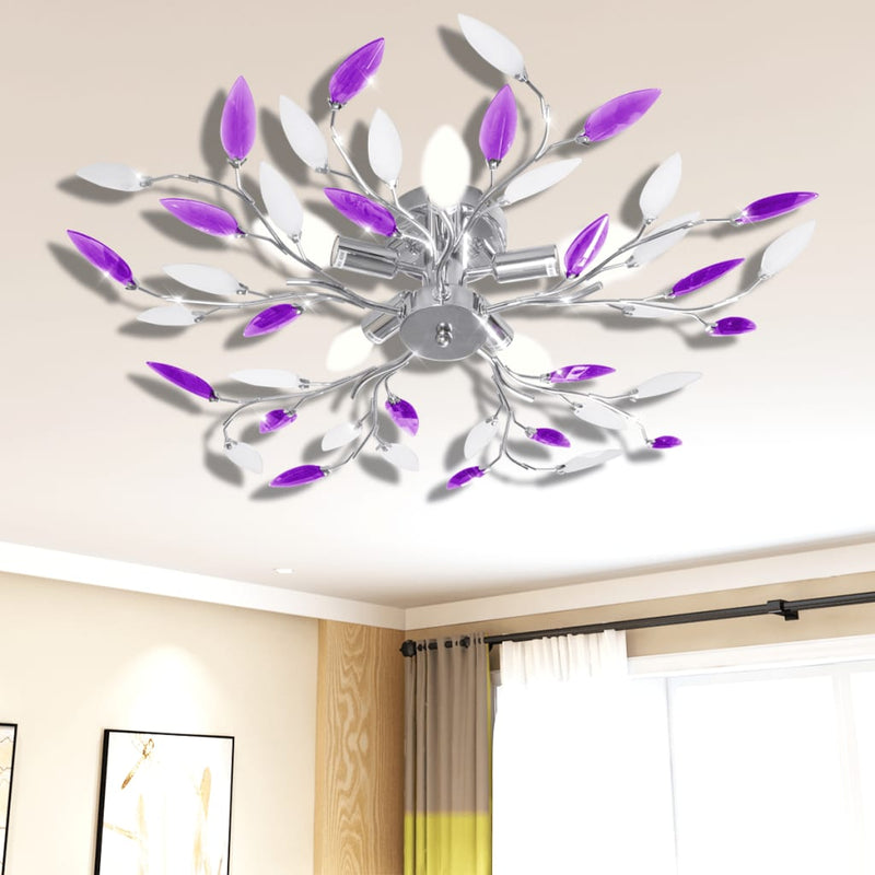 Transparent&White Ceiling Lamp Acrylic Crystal Leaf Arms 5 E14 Bulbs