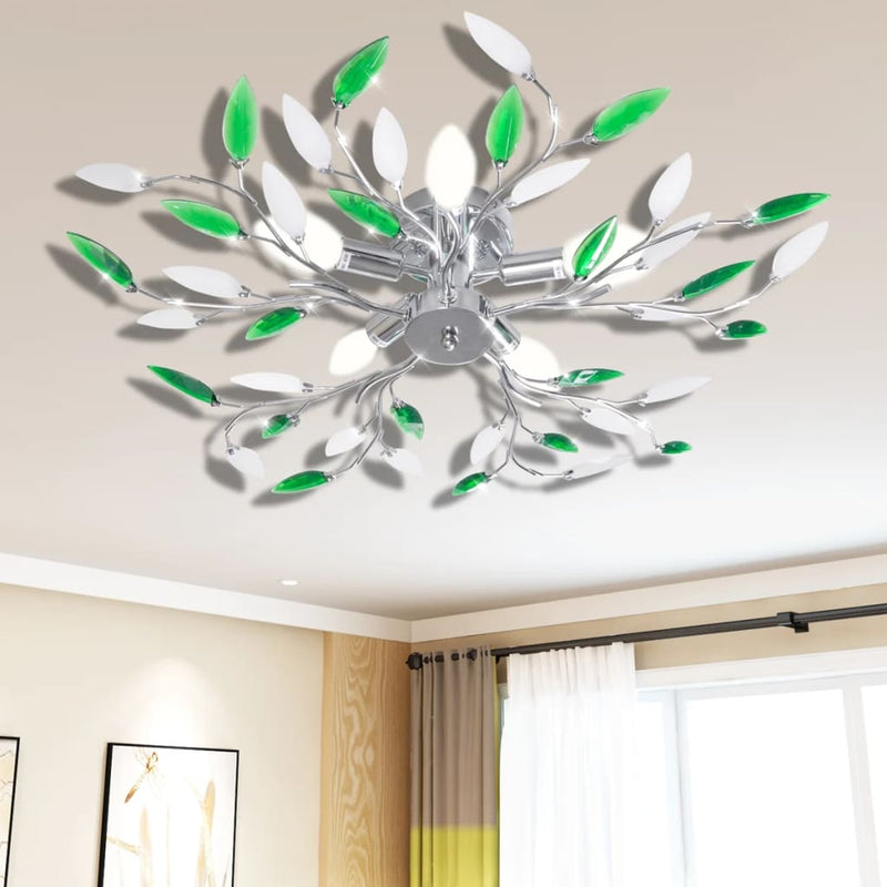 Transparent&White Ceiling Lamp Acrylic Crystal Leaf Arms 5 E14 Bulbs