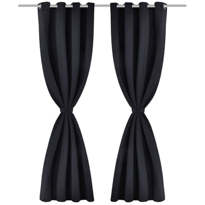 2 pcs Black Blackout Curtains with Metal Rings 135 x 245 cm