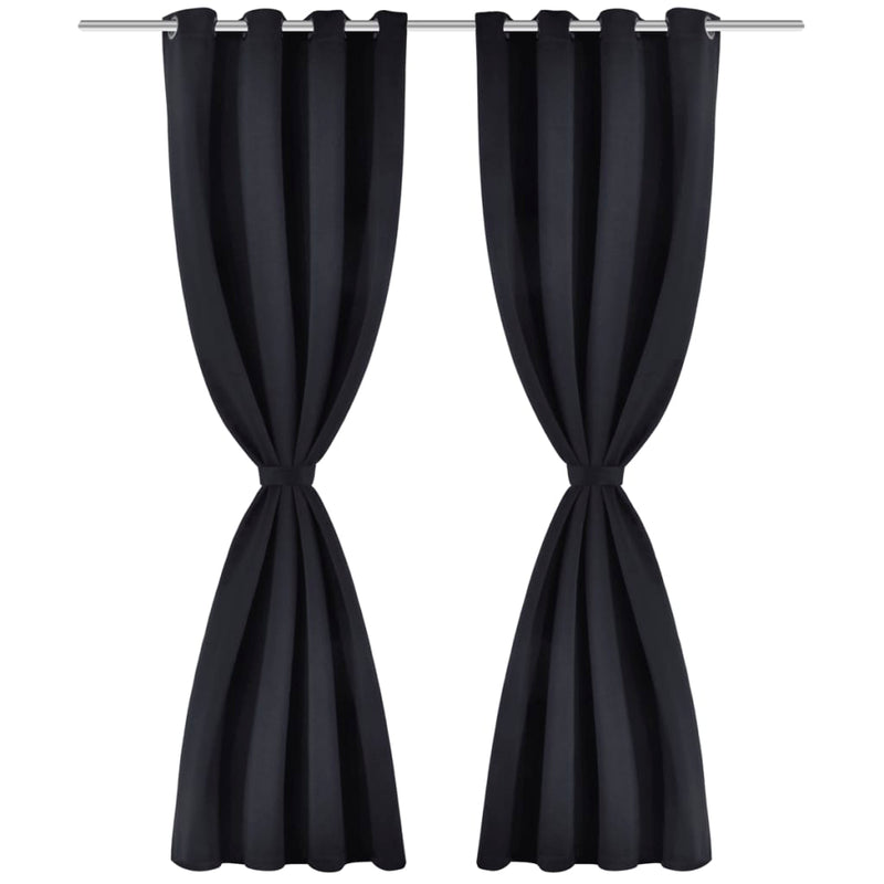 2 pcs Black Blackout Curtains with Metal Rings 135 x 245 cm
