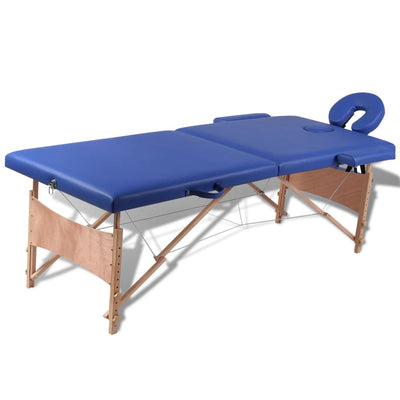 vidaXL Black Foldable Massage Table 2 Zones with Wooden Frame