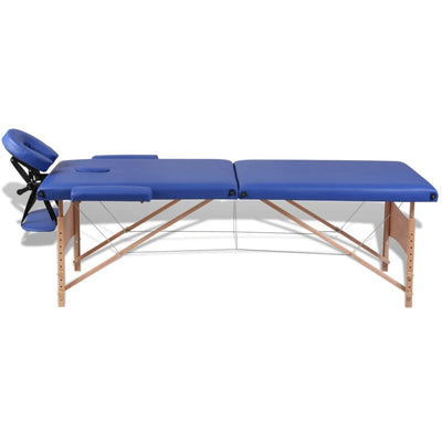 vidaXL Black Foldable Massage Table 2 Zones with Wooden Frame
