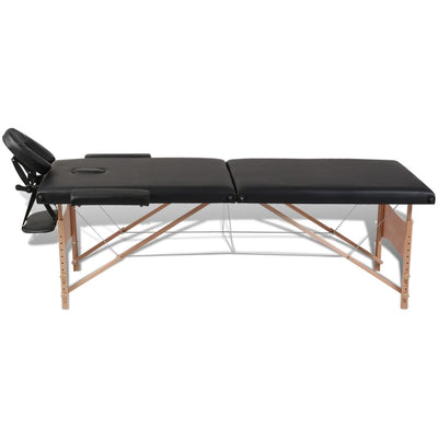 vidaXL Black Foldable Massage Table 2 Zones with Wooden Frame