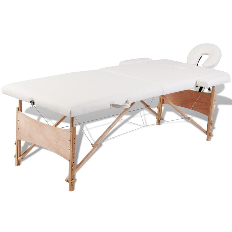 vidaXL Black Foldable Massage Table 2 Zones with Wooden Frame