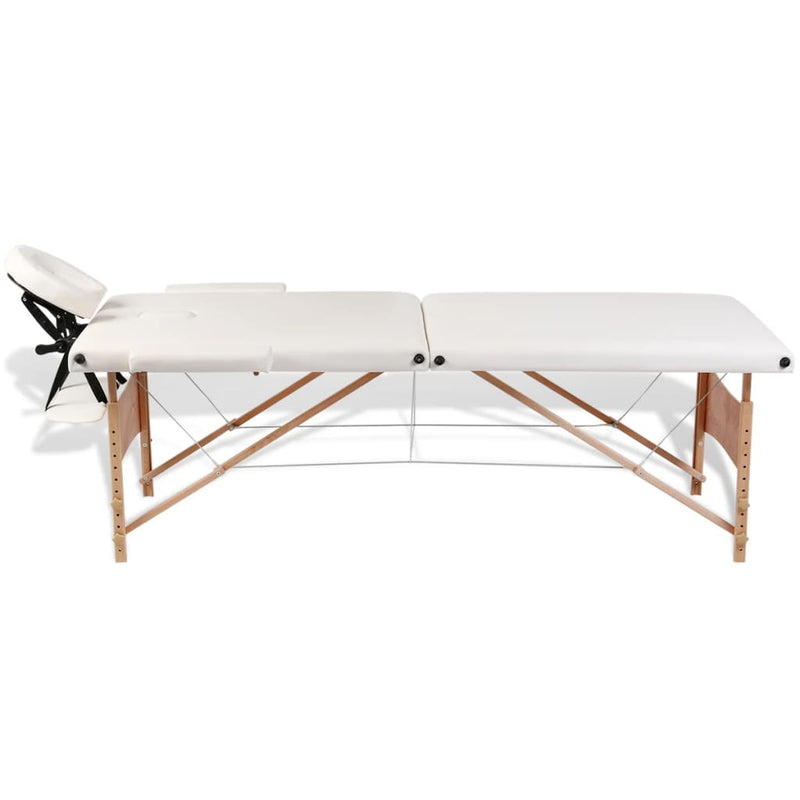 vidaXL Black Foldable Massage Table 2 Zones with Wooden Frame