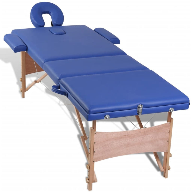 vidaXL Black Foldable Massage Table 3 Zones with Wooden Frame