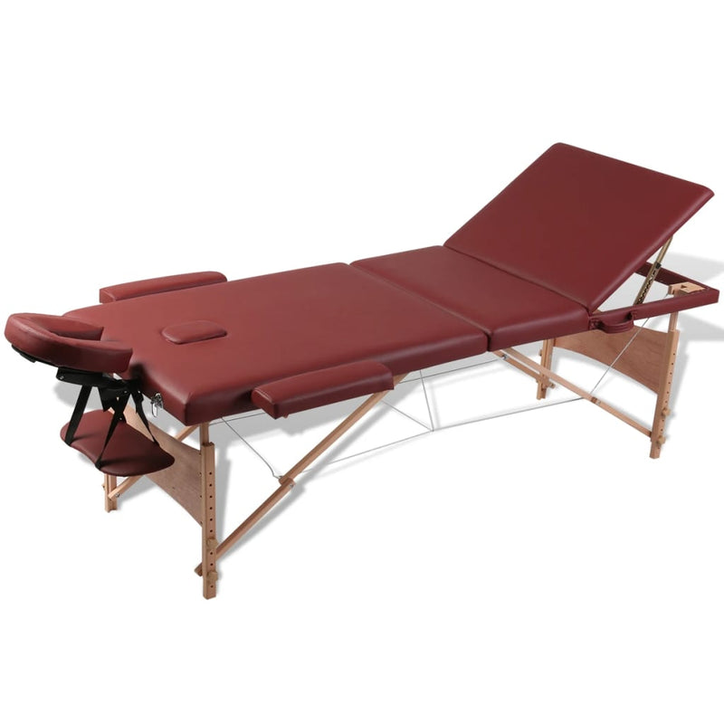 vidaXL Black Foldable Massage Table 3 Zones with Wooden Frame