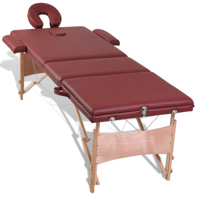 vidaXL Black Foldable Massage Table 3 Zones with Wooden Frame
