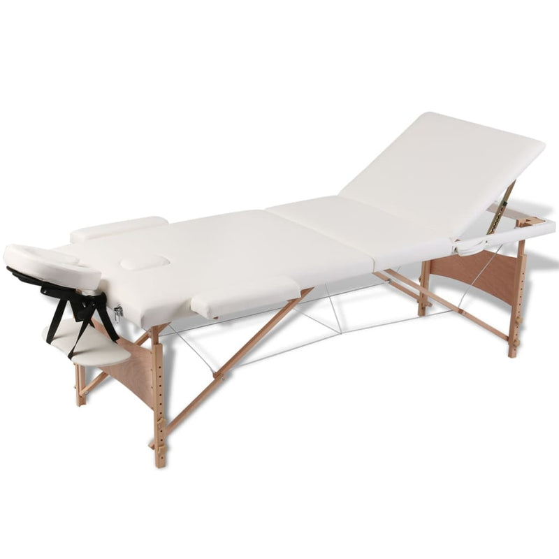 vidaXL Black Foldable Massage Table 3 Zones with Wooden Frame