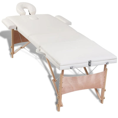 vidaXL Black Foldable Massage Table 3 Zones with Wooden Frame