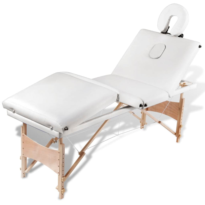 vidaXL Black Foldable Massage Table 4 Zones with Wooden Frame