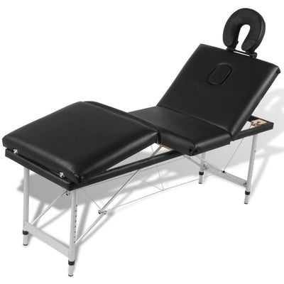 vidaXL Black Foldable Massage Table 4 Zones with Aluminium Frame