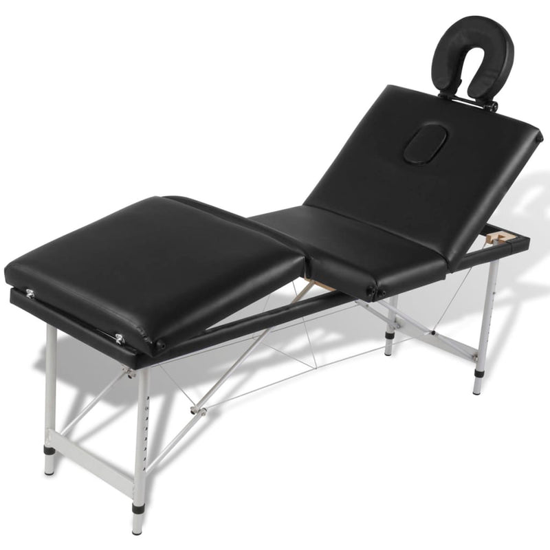 vidaXL Black Foldable Massage Table 4 Zones with Aluminium Frame