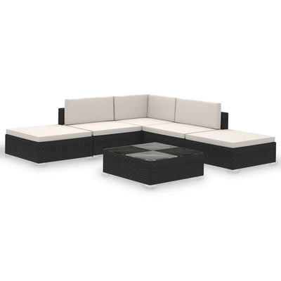 vidaXL 6 Piece Garden Lounge Set with Cushions Poly Rattan Black