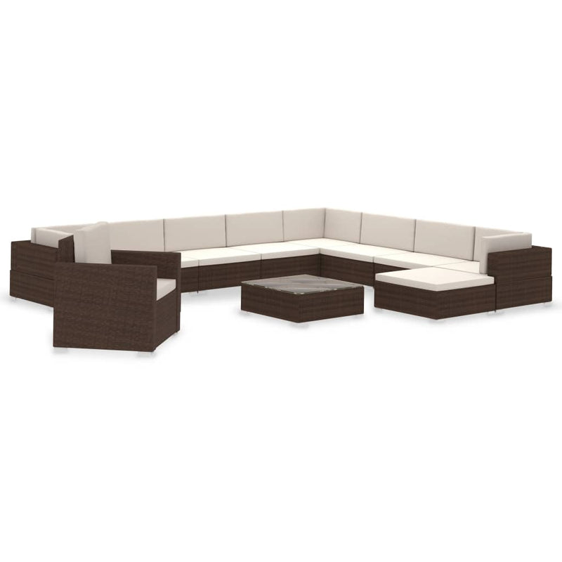 vidaXL 12 Piece Garden Lounge Set with Cushions Poly Rattan Black