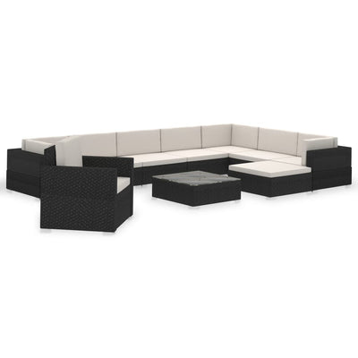 vidaXL 12 Piece Garden Lounge Set with Cushions Poly Rattan Black