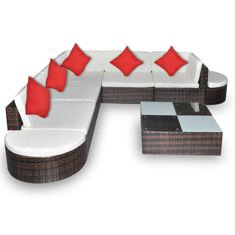 vidaXL 8 Piece Garden Lounge Set with Cushions Poly Rattan Black