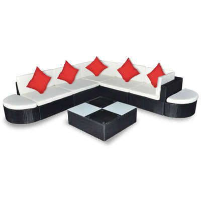 vidaXL 8 Piece Garden Lounge Set with Cushions Poly Rattan Black