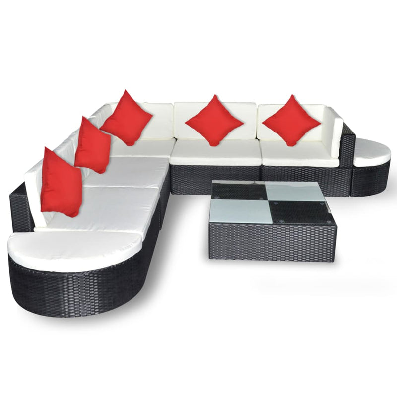 vidaXL 8 Piece Garden Lounge Set with Cushions Poly Rattan Black