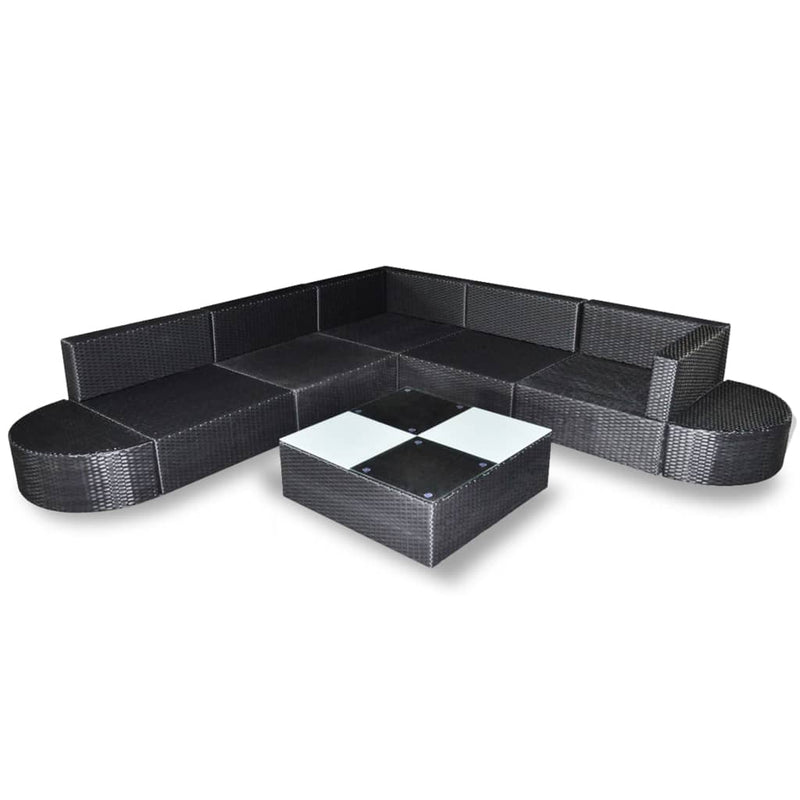 vidaXL 8 Piece Garden Lounge Set with Cushions Poly Rattan Black