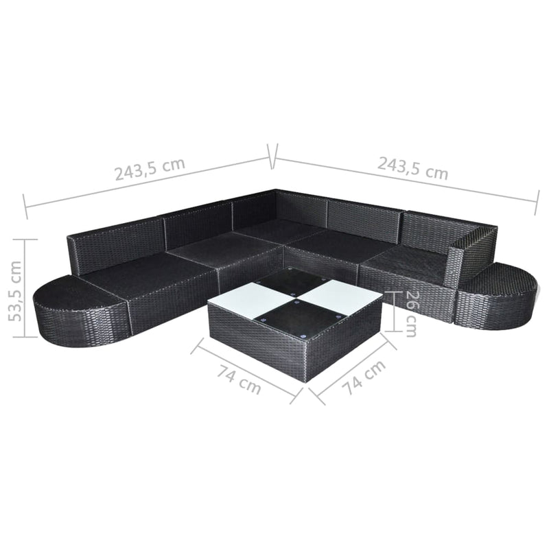 vidaXL 8 Piece Garden Lounge Set with Cushions Poly Rattan Black