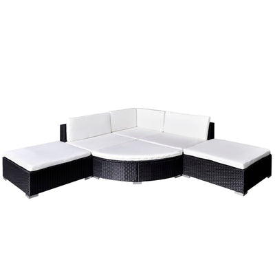 vidaXL 6 Piece Garden Lounge Set with Cushions Poly Rattan Black
