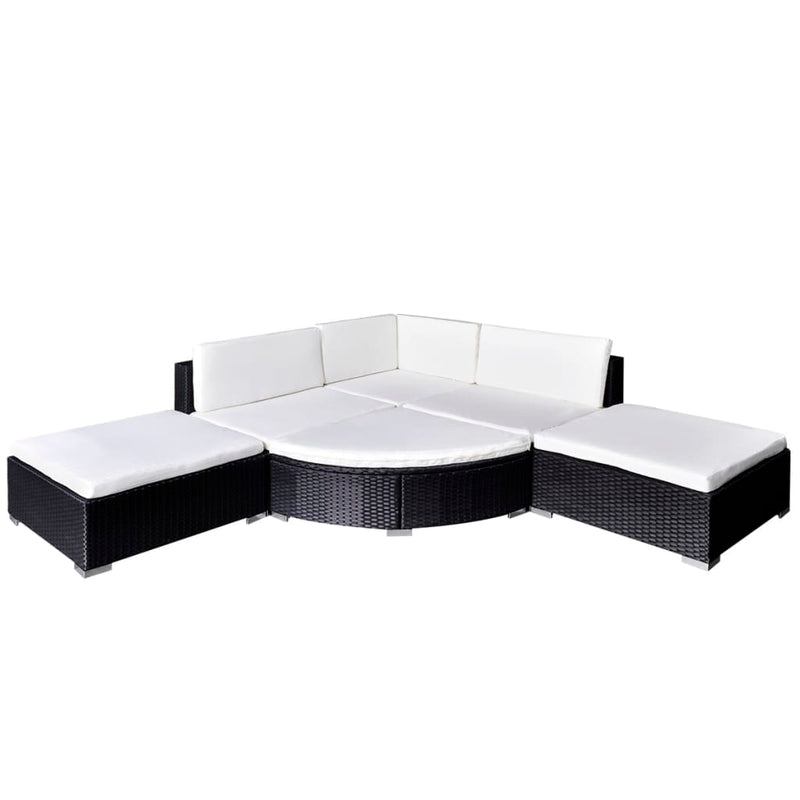 vidaXL 6 Piece Garden Lounge Set with Cushions Poly Rattan Black