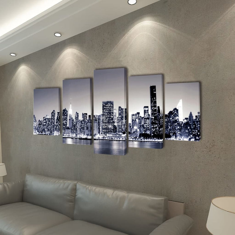 Canvas Wall Print Set Birds Eye View of New York Skyline 200 x 100 cm