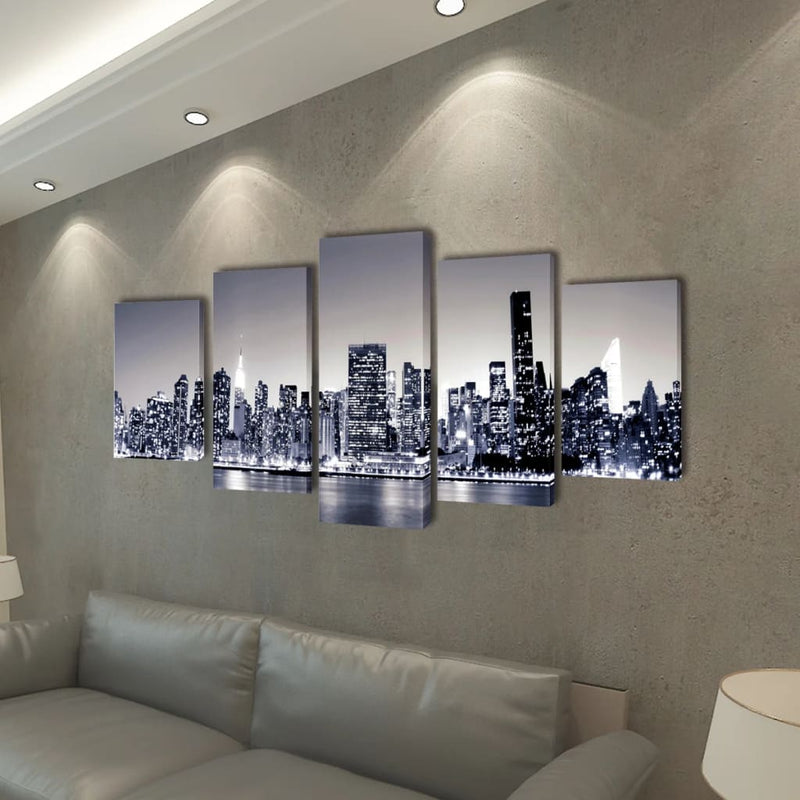 Canvas Wall Print Set Birds Eye View of New York Skyline 200 x 100 cm