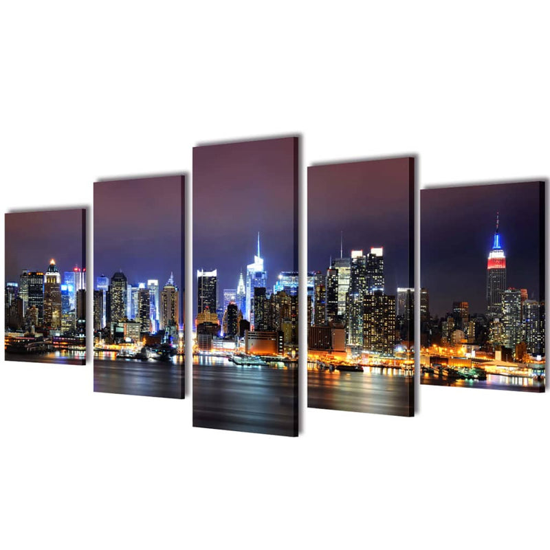Canvas Wall Print Set Birds Eye View of New York Skyline 200 x 100 cm