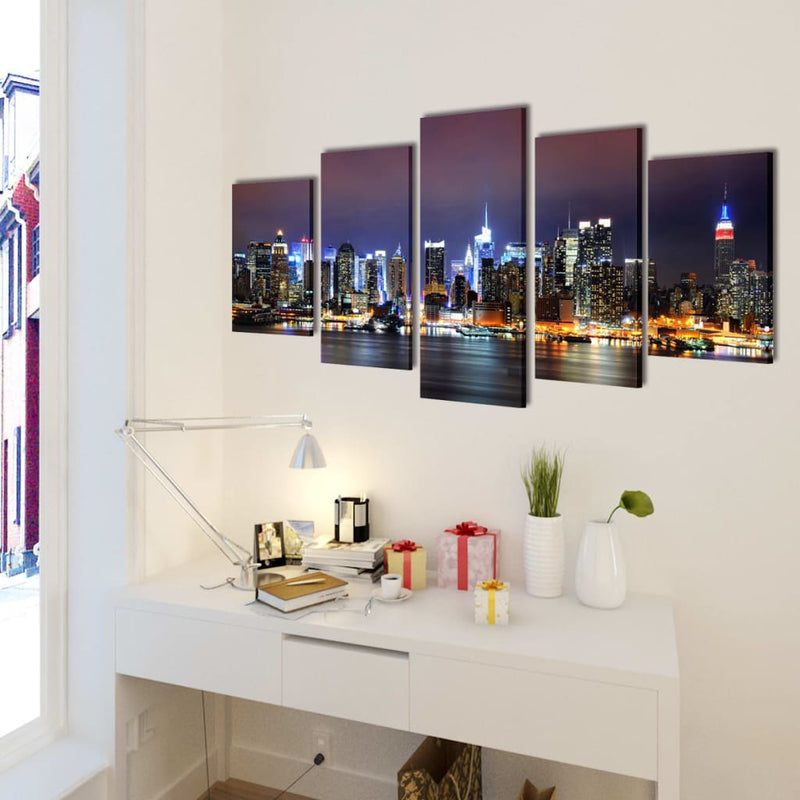 Canvas Wall Print Set Birds Eye View of New York Skyline 200 x 100 cm