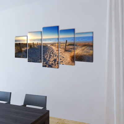vidaXL Canvas Wall Print Set Sand Beach 200 x 100 cm