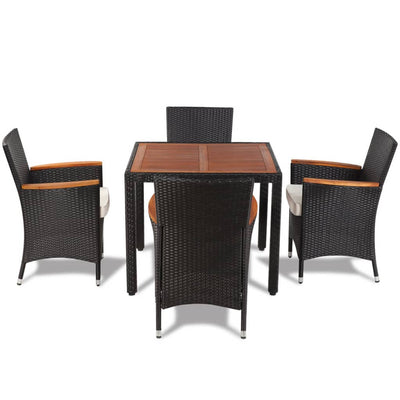 vidaXL 5 Piece Outdoor Dining Set with Cushions Poly Rattan Black