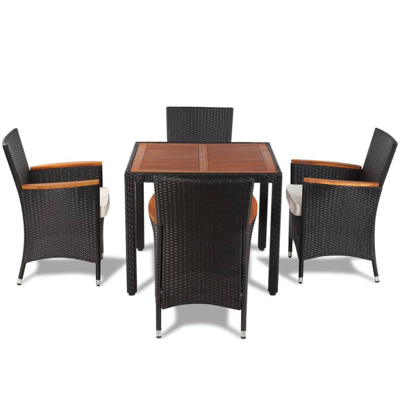 vidaXL 5 Piece Outdoor Dining Set with Cushions Poly Rattan Black