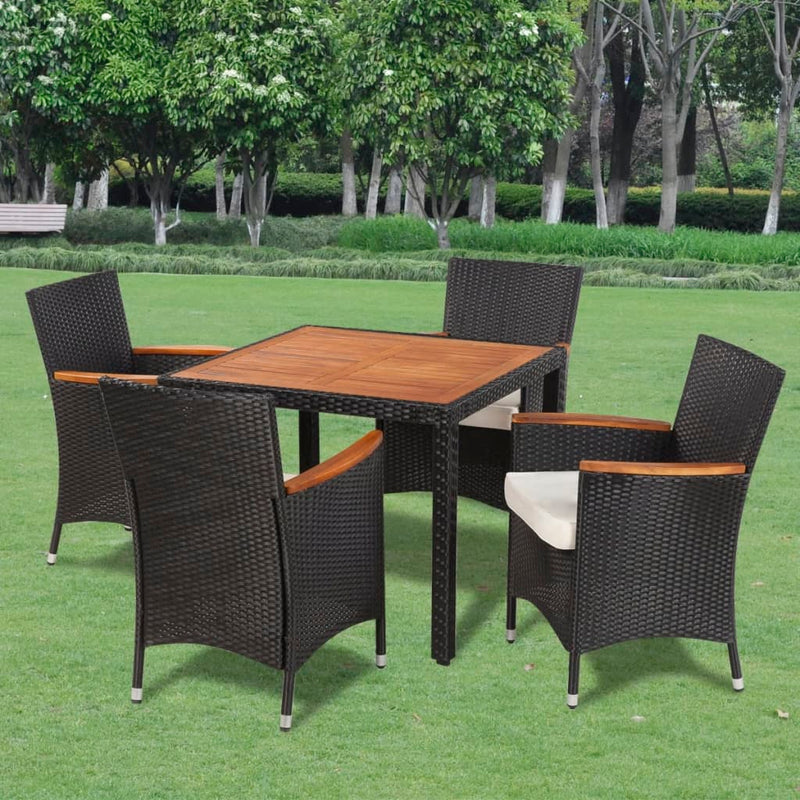 vidaXL 5 Piece Outdoor Dining Set with Cushions Poly Rattan Black