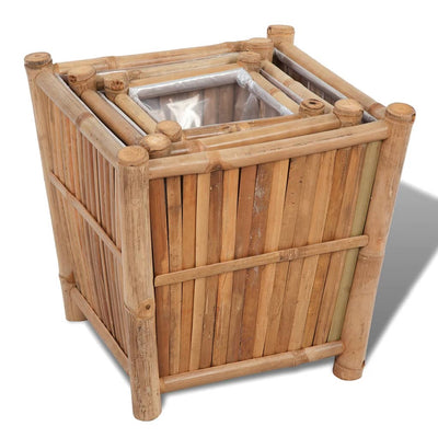 vidaXL 3 pcs Bamboo Raised Bed with Nylon Lining