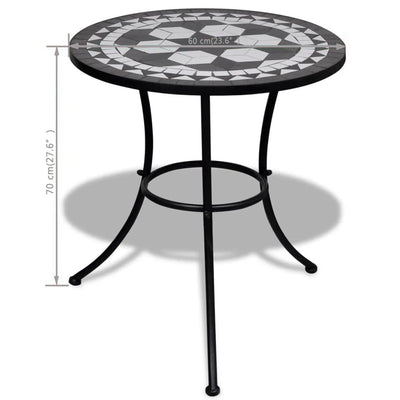 vidaXL Bistro Table Black and White 60 cm Mosaic