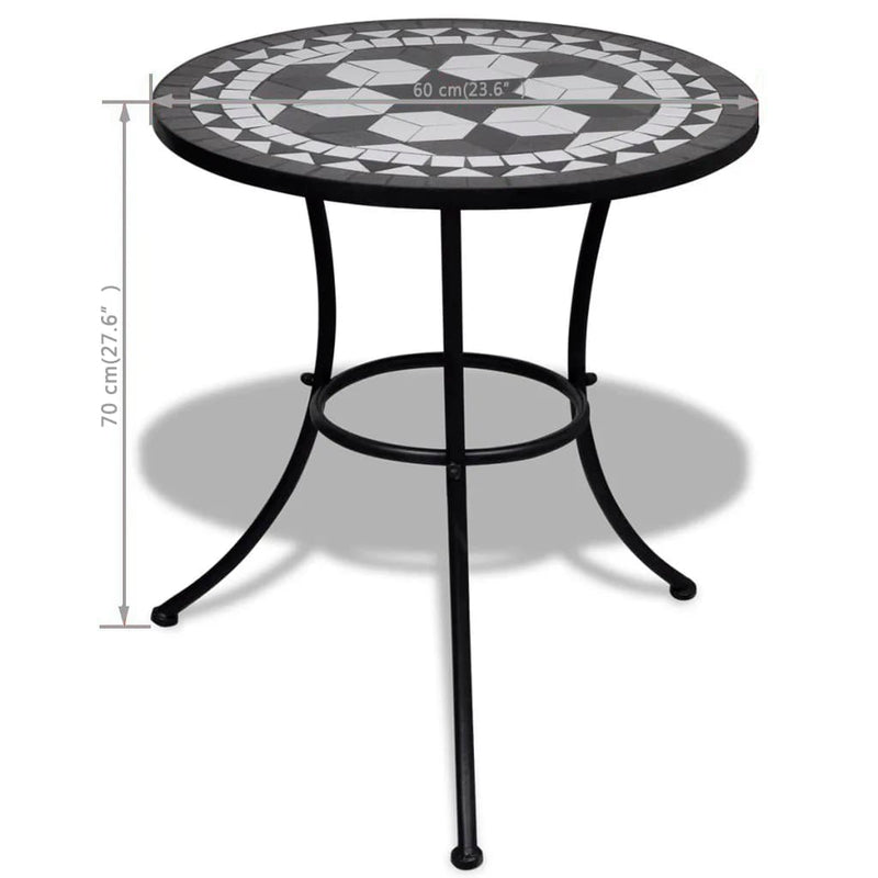 vidaXL Bistro Table Black and White 60 cm Mosaic