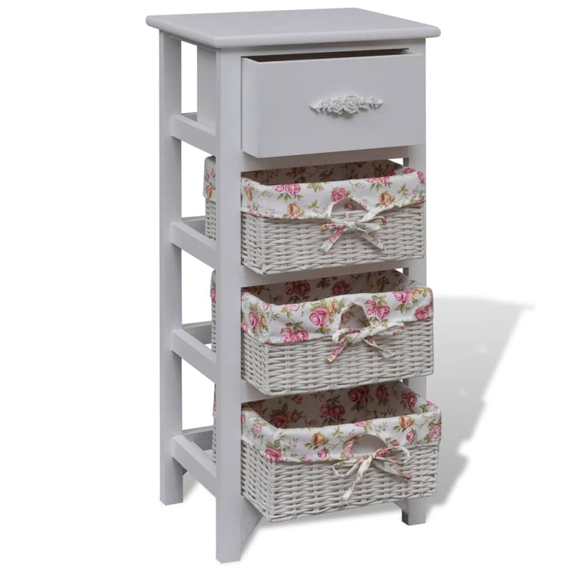 vidaXL Cabinet with 1 Drawer and 3 Baskets White Wood